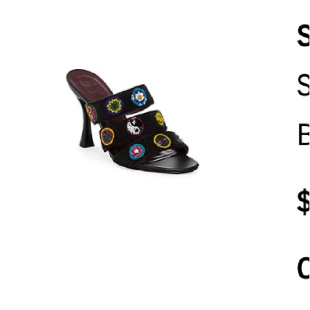 Staud Sonny Beaded Sandal Mules 40.5 Black peace sign